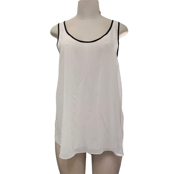 Kenneth Cole Layered Sheer White Black Trim Sleeveless Overlay Blouse Medium - Picture 1 of 6